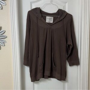 Velour Trim Hoodie Avenue Tunic Cotton Sweater Drawstring Top Brown 18/20